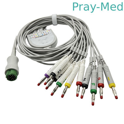 10 przewodów prowadzących Biocare Kabel EKG 3,6 m Szara kurtka TPU ze złączem Banana 4.0