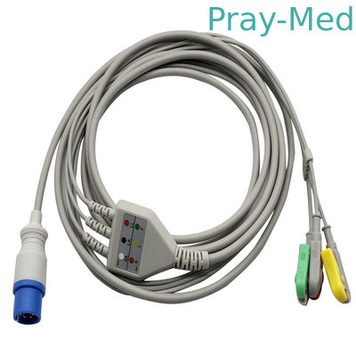 3,6 m 3-przewodowy 6-pinowy kabel EKG z bezpośrednim podłączeniem i przewód prowadzący do zatrzasku / klipsa