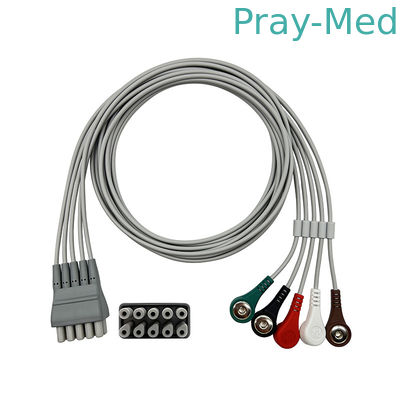 Zestaw odprowadzeń EKG firmy Welch Allyn z 5 przewodami, szare, zatrzaskowe, dwustykowe złącze TPU 9293-059-50